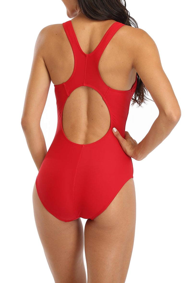 Adoretex Girl's/Women's Guard Wide Straps One Piece Swimsuit, Fit Back Style Fully Lined Bathing Suit with Removable Padding Cups for Girls and Womens - FGP15 - Red - 38 - Image 5